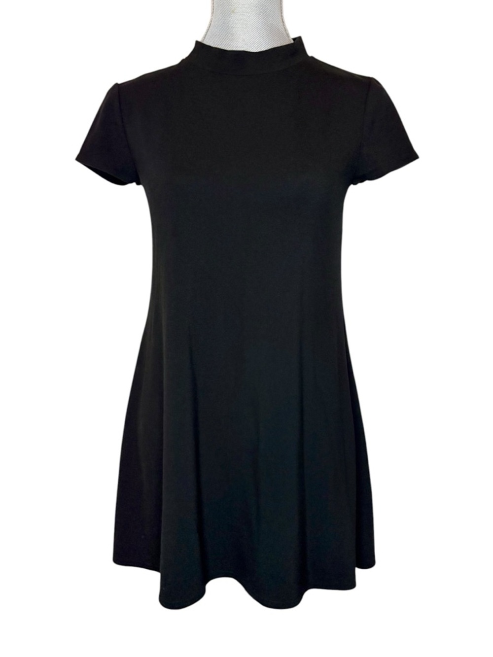 Leith Black Mock Neck Short Sleeve Swing Dress
